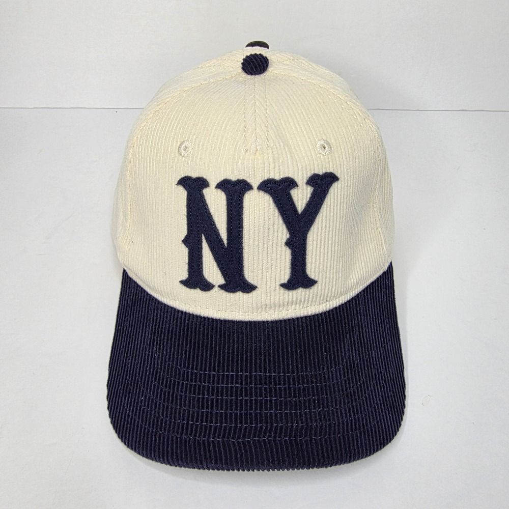 NEW Mad Engine NY Corduroy Snapback Hat Mens OSFM Cream Navy Vintage Style Cap